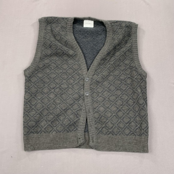 Prima Maglia Sweater Vest Men Med Wool Blend Diamond Knit Button Front Cardigan - Picture 1 of 10